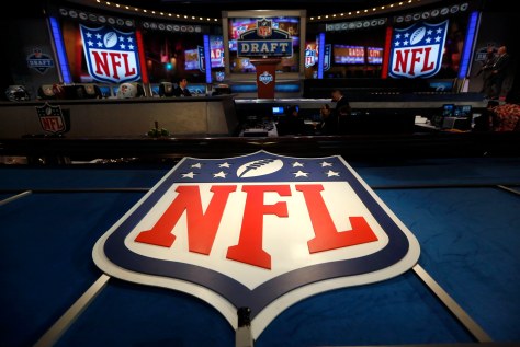 NFL logo and set are seen at New York's Radio City Music Hall before the start of the 2013 NFL Draft